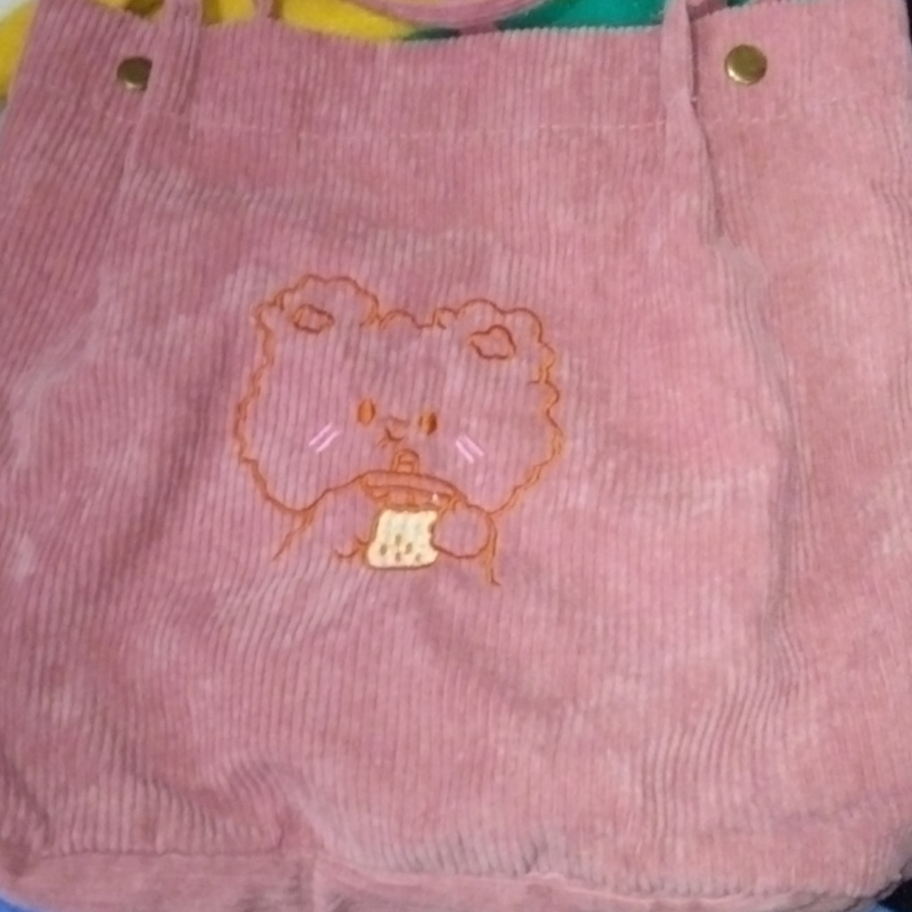 Pink corduroy tote bag